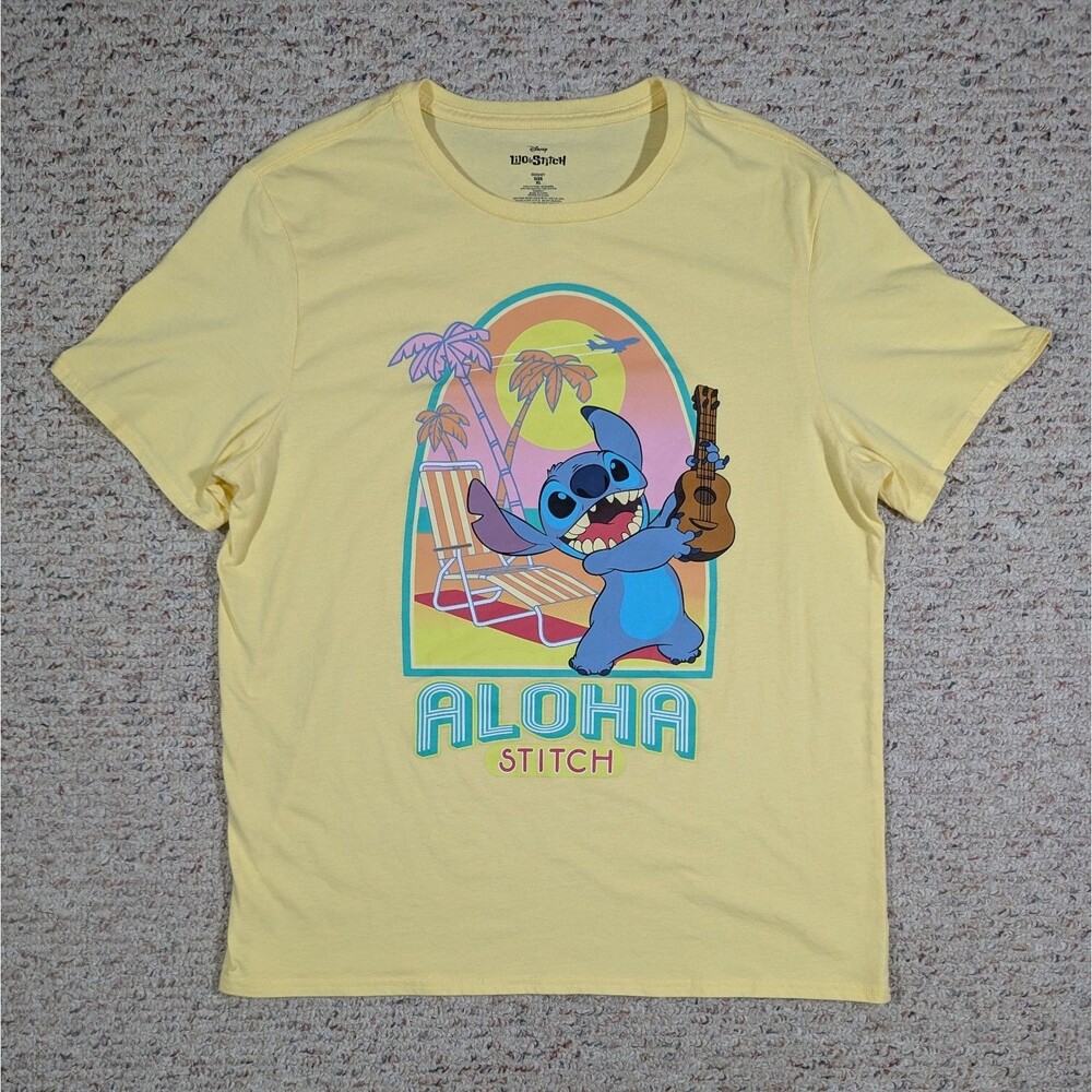 Disney Lilo & Stitch Aloha T-Shirt Adult XL Canary Yellow Graphic Tee 2024